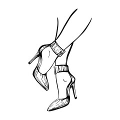  Slender female legs in stilettos. Hand-drawn fashion vector illustration