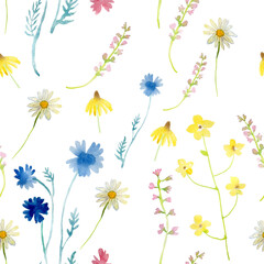 Seamless pattern wrapping paper Wallpaper field of wildflowers