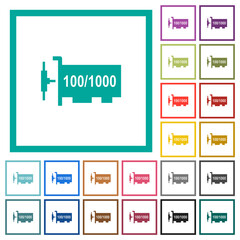 Gigabit ethernet network controller flat color icons with quadrant frames