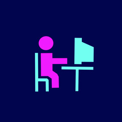 In front computer icon Line. Pop Art logo. Colorful design with dark background. Abstract vector illustration. Isolated black background for t-shirt