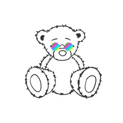 Trendy Bear. Doodle bear. Fashion style illustration. Hand drawn bear with sunglasses. Vector illustration