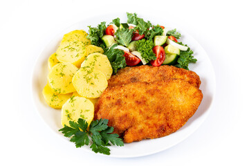 smażone filety z kurczaka z ziemniakami i surówką