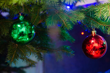 Christmas toys on the Christmas tree