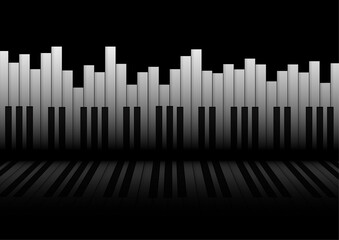Vector : Piano with reflect on black background