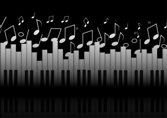Vector : Piano and music notes symbol with reflect on black background