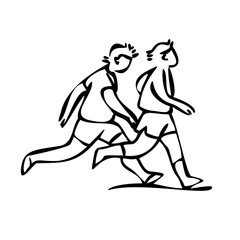 two teenagers are training. running competitions at school. line drawing. doodle style