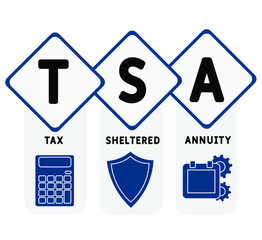 TSA - Tax Sheltered Annuity acronym. business concept background.  vector illustration concept with keywords and icons. lettering illustration with icons for web banner, flyer, landing page