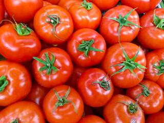 New harvest bright red tomatoes at the supermarket, food economy and vegetable prices in the market, staple food tomatoes