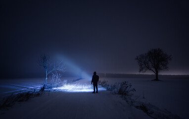 person walking in the snow