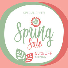 spring sale lettering background vector illustration
