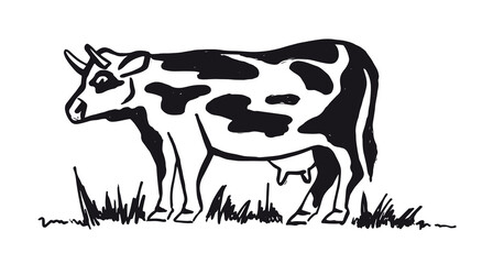 Cow in black on white background. Vector.