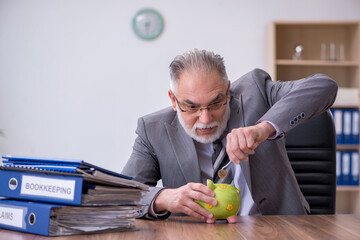 Fototapeta premium Old male employee in budget planning concept