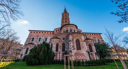 Fototapeta premium The rear of the Saint Sernin basilica in Toulouse in Haute-Garonne, Occitanie, France