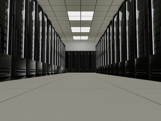 Modern futuristic server room for data center