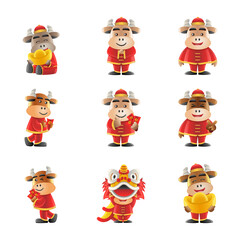 Chinese new year cute of cartoon design in the year of ox,vector illustration