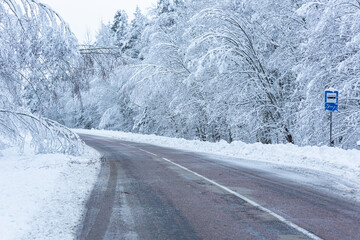 Snowy winter day on the road