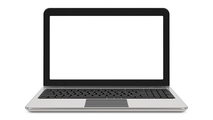 Front view of Laptop realistic computer with blank screen in mockup style. 3d rendering illustrarion isolated on a white background.