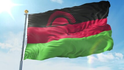 4k 3D Illustration of the waving flag on a pole of country Malawi