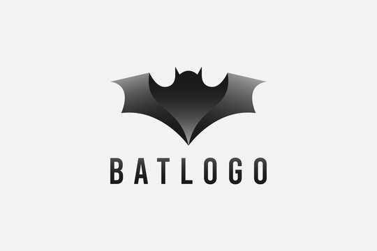 Modern Bat Logo. Black Motion Bat Silhouette isolated on Grey Background. Flat Vector Logo Design Template Element.