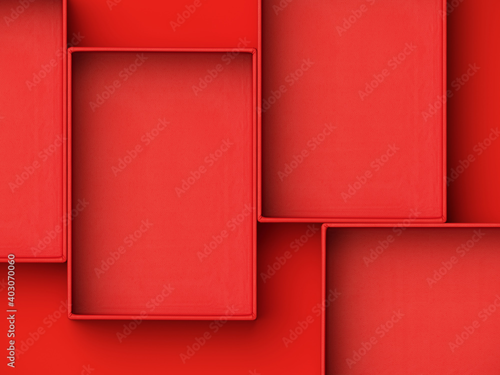 Poster minimal beauty mockup for product presentation. red blank open paper box on red background. 3d rende