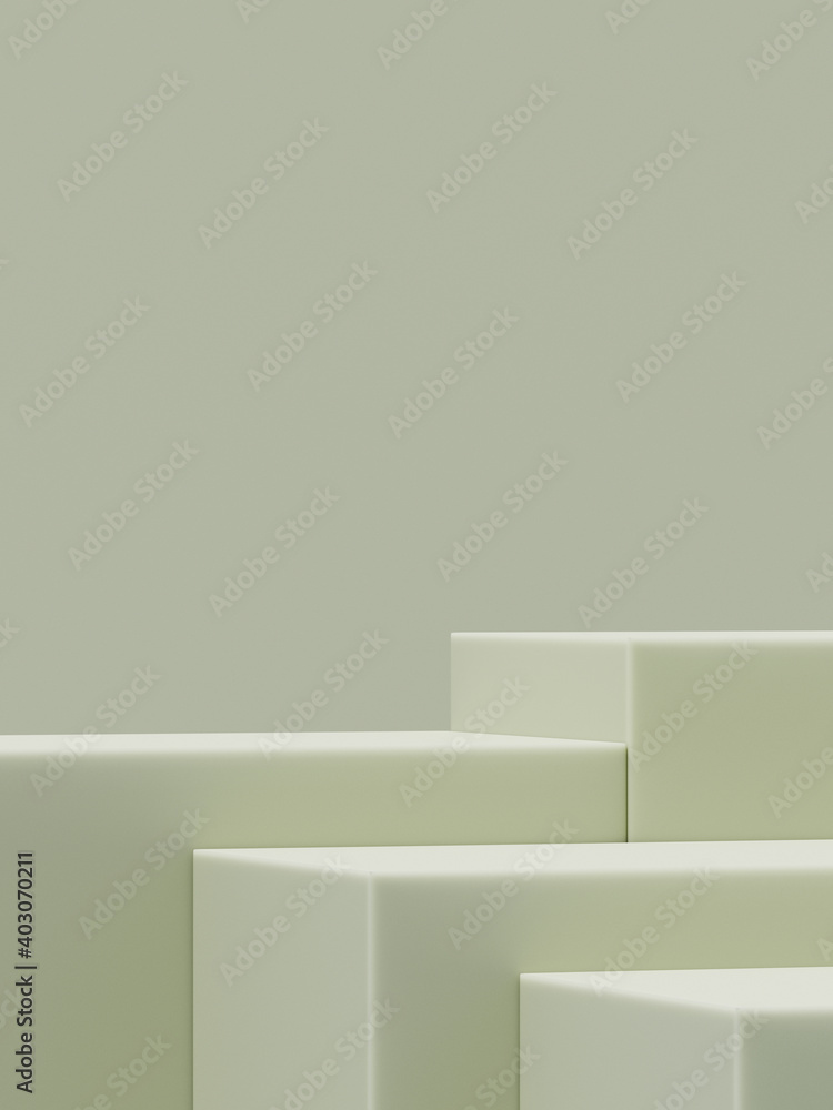 Poster minimal abstract mockup background for product presentation. green step podium on green background. 