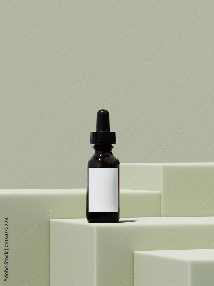 Poster minimal abstract mockup background for product presentation. green step podium on green background. 
