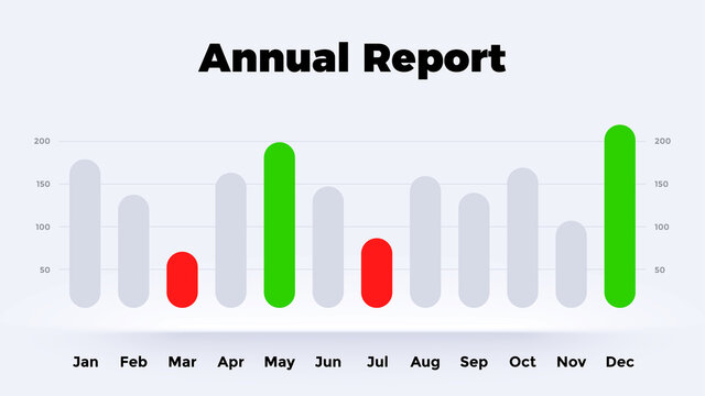 Neumorphic Chart. Annual report. 12 months. Vector Infographic graph. Presentation diagram template. Neumorphism statistical reports.