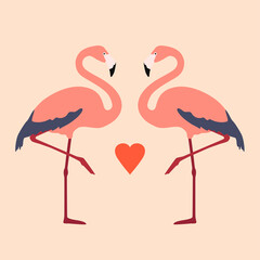 Two enamored pink flamingos. Vector illustration for Valentine's Day 14 February Valentine's Day. Love. Romance.