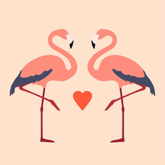 Two enamored pink flamingos. Vector illustration for Valentine's Day 14 February Valentine's Day. Love. Romance.