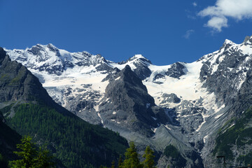 Mountain landscape along the road to Stelvio pass at summer