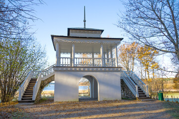 The old pavilion in the park of the Petrovskoye on an October afternoon. Pushkinskie Gory, Russia
