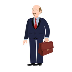 A man with a briefcase. Vector image of a man with a briefcase in his hand. A man in a business suit with a tie and a briefcase on a white background.
