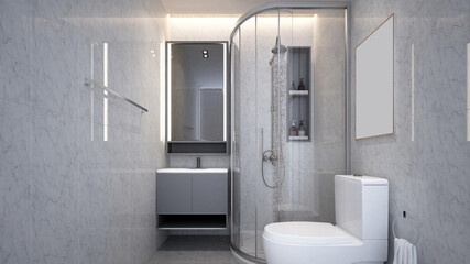 Fototapeta na wymiar Modern cozy interior design of small bathroom and wall pattern background-3d rendering