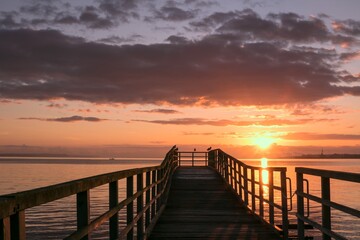Fototapeta na wymiar pier at sunset, sea texture