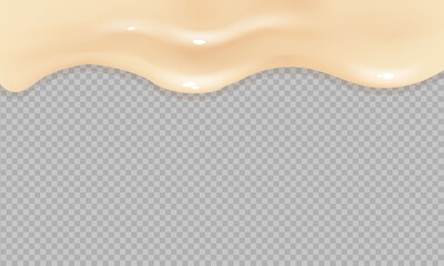 Flowing realistic liquid mayonnaise on transparent background.Spreading cheese, cream, milk, cream or yogurt.