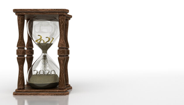 New Year 2020-2021 Countdown Hourglass, 3d Illustration, 3d Rendering