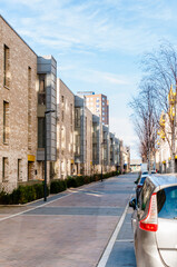 Fototapeta premium London, United Kingdom, January 04, 2021:New modern apartment block of flats on Albion way, The Forge, Upton Park, London 