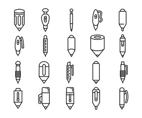 pen and pencil icons line design vector set