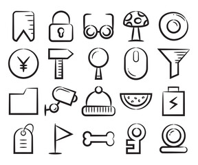 hand drawn and sketch of web icons set vector