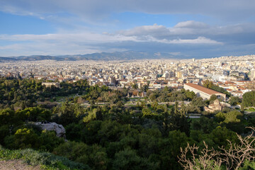 Fototapeta na wymiar Athens - December 2019: view of athens from Areopago hill