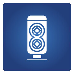 loudspeaker, amplifier symbol on blue background