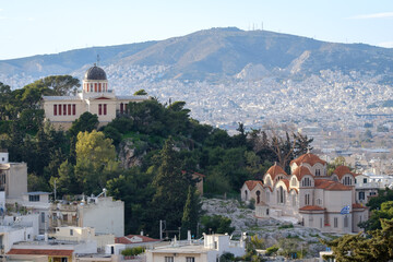 Fototapeta na wymiar Athens - December 2019: view of Church of St Marina in Thissio