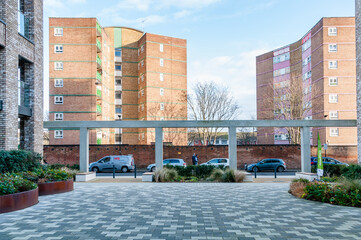 London, United Kingdom, January 04, 2021:Taylor house. New modern apartment block of flats on the Green Street, Upton gardens, former site of West Ham football ground, Upton park  © Abdul