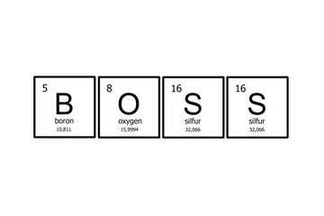 The word "boss". Chemical elements of the periodic table. Creative slogan. T-shirt design. A chemical compound.