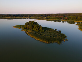 Aerial view of Kałębie lake, Okarpiec, Poland
