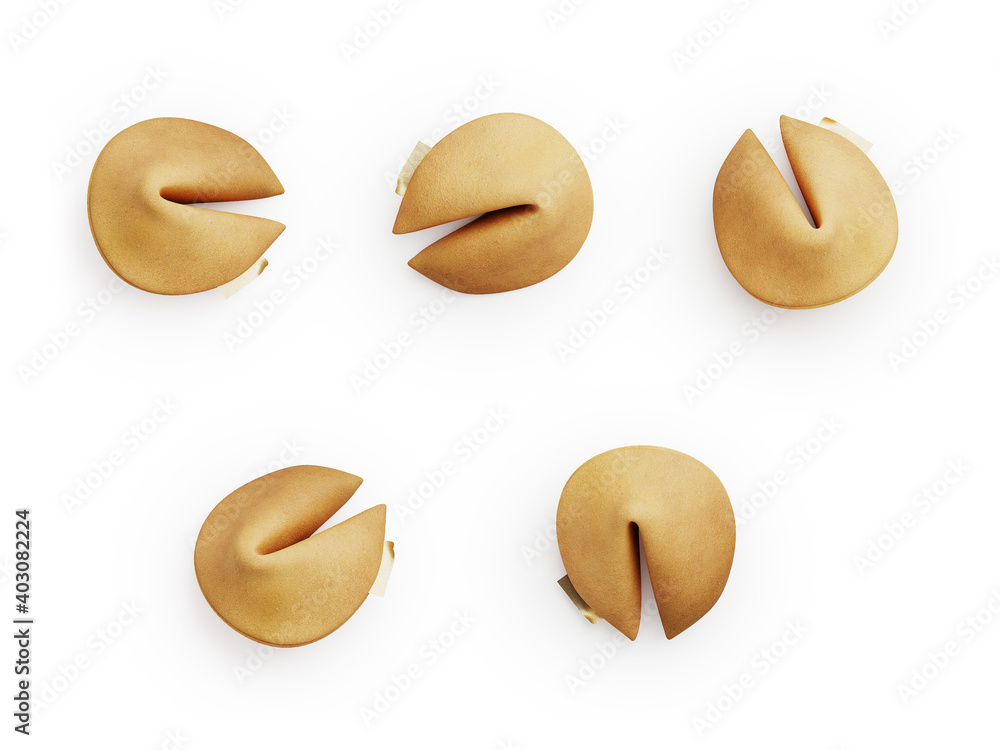Poster minimal element for chinese new year concept. fortune cookie isolated on white background 3d render 