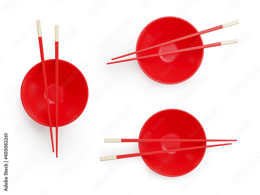 Poster minimal element for chinese new year concept. red chopsticks isolated on white background 3d render 