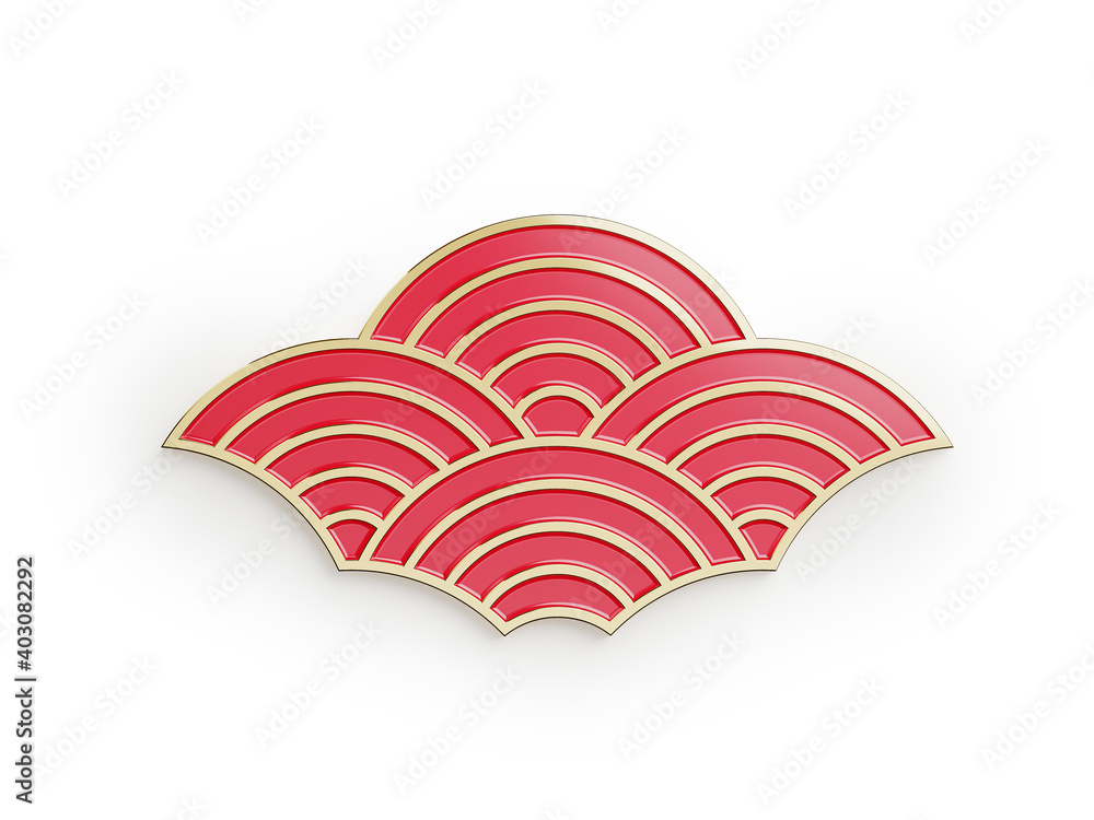 Poster minimal element for chinese new year concept. oriental wave shape isolated on white background 3d re