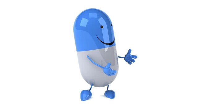 Fun 3D cartoon pill walking and presenting