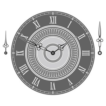 Vintage watch dial on grey background with arrows.